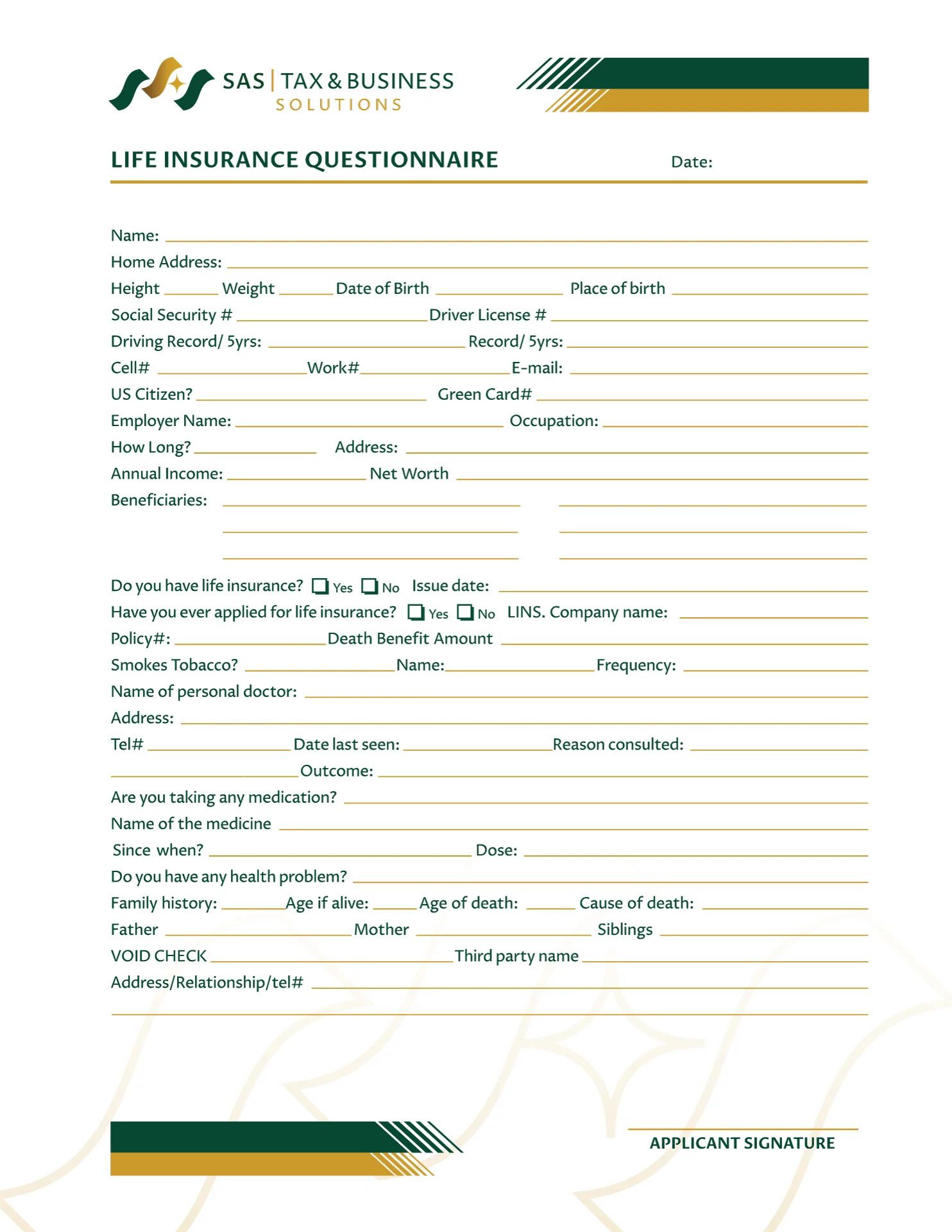 SAS Life Insurance form