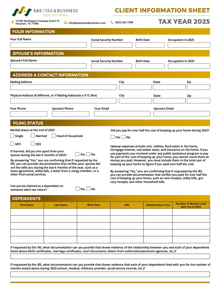 Client Information Sheet 2025