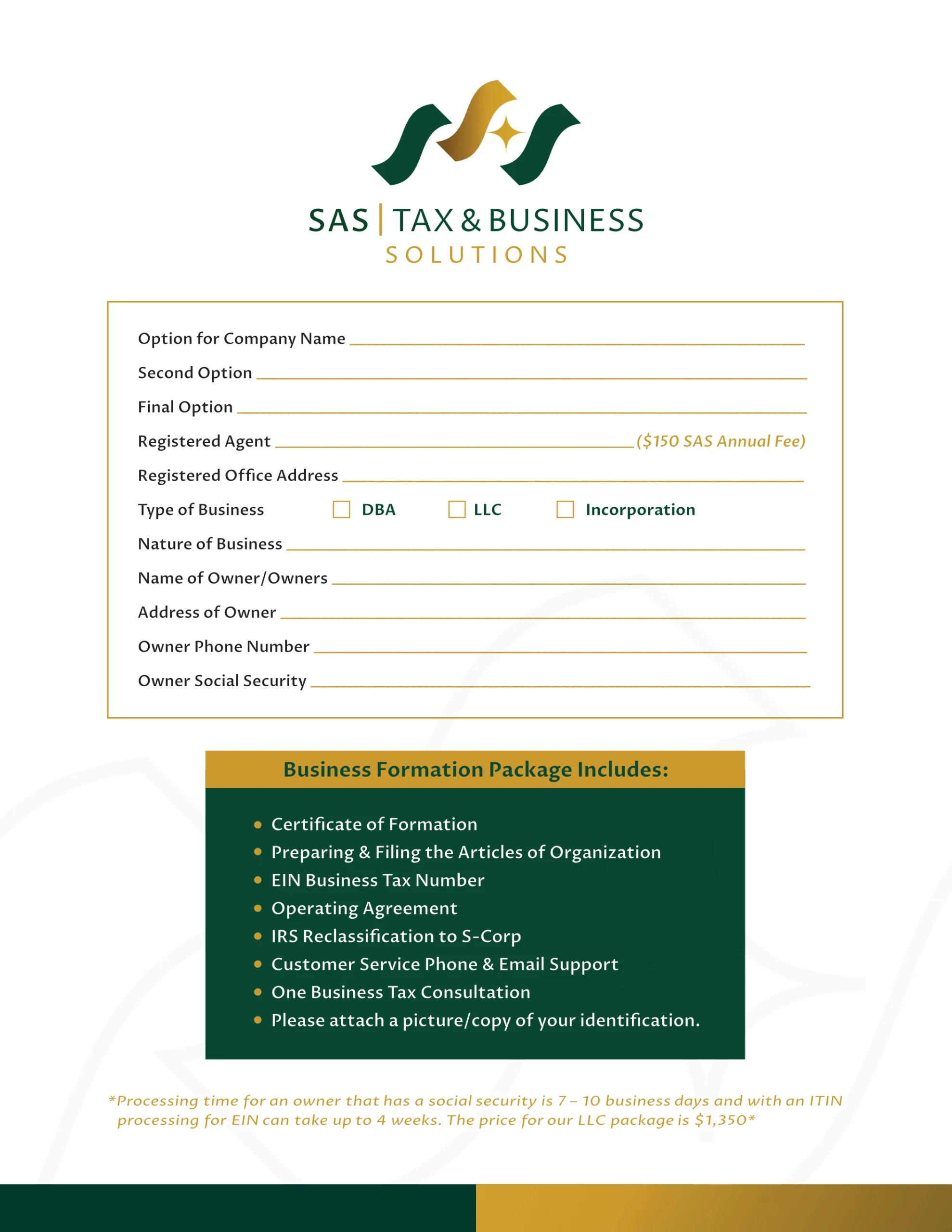 SAS Company registration form 2026